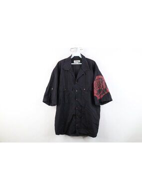 Vintage 90s Iceberg Jeans Mens 2XL Faded Rose Orange Baggy Button Shirt Black